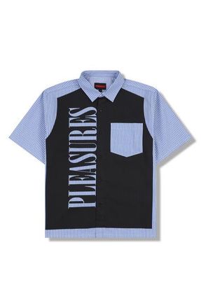 Pleasures Onyx Stripe Graphic Button-Up Shirt in Blue at Nordstrom, Size Xx-Large