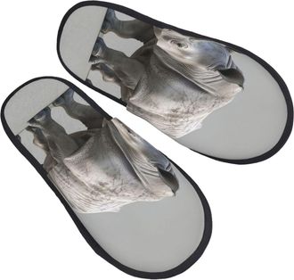 Generic Portable House Slipper animal rhino print Cotton Slipper Non-Slip Ladies Slippers for Family Bedroom Indoor L