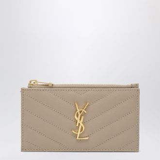 Saint Laurent Cassandre matelass&eacute; card holder in beige