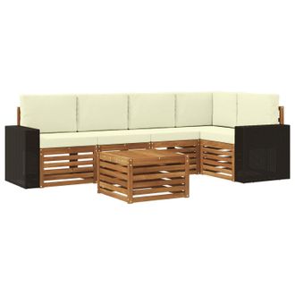 vidaXL Conjunto De Sof&aacute; Seccional Con Coj&iacute;n 6 Pcs Natural Y Crema Vidaxl