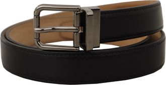 Dolce & Gabbana Mens Black Calf Leather Logo Engraved Metal Buckle Belt