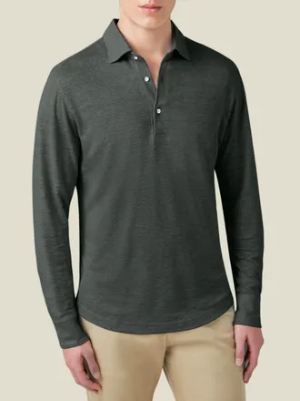 Luca Faloni Khaki Green Linen Jersey Positano Polo Shirt