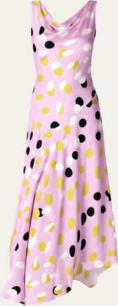 Diane Von F&uuml;rstenberg Cosette Asymmetric Polka Dot Satin Maxi Dress