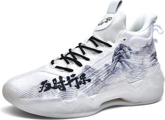 Generic Mens Basketball Shoes High Top Anti Slip Shock-Absorbing Running Fashionable Durable Training Boots Walking Shoes(White,8.5 UK)