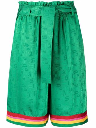Palm Angels logo-print high-waisted shorts - women - Polyester/Acetate/Viscose - 40 - Green