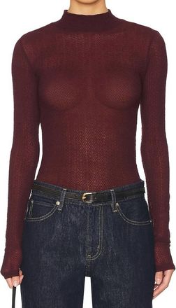 Frame Denim Mesh Lace Turtleneck In Deep Burgundy