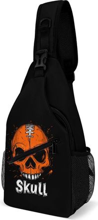 Generic Skull Football Soccer Mens Shoulder Bags Sling Crossbody Backpack Travel Hiking Chest Bag with Small Side 38x20cm
