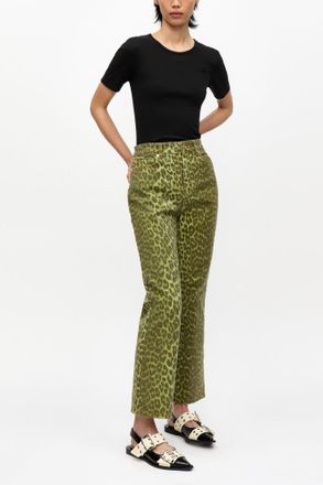 Ganni Green Leopard Betzy Jeans - Size 24 Organic Cotton