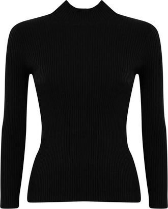 Twinset Zwarte Geribbelde Trui met Hoge Hals - Dames - Coltruien - Zwart - M - Polyester - Truien & Vesten