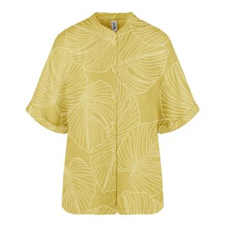 Bomboogie Camicia in Lino con Collo alla Mandarina - - Blouses & Shirts - Donna - Giallo - XL