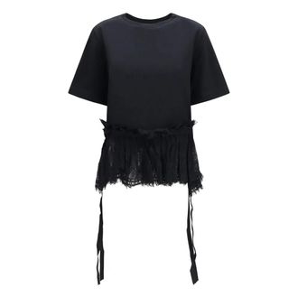 Alexander McQueen Camiseta con peplum de encaje - Tops - Mujer - Negro - M