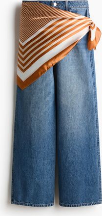 H&M Straight High Waist Jeans mit Tuch - Blue