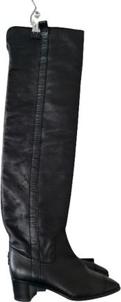 Chanel Black Leather Over The Knee Boots Size 35.5