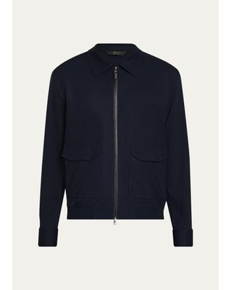 Brioni Mens Wool Jersey Full-Zip Blouson