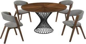 Armen Living Cirque And Rowan 5Pc Walnut Round Dining Set