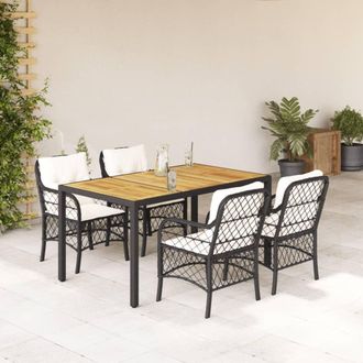 vidaXL Set De Muebles Jard&iacute;n 5 Pzas Con Cojines Rat&aacute;n Sint&eacute;tico Negro Vidaxl