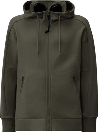 C.P. Company Diagonal Raised Fleece Goggle Sweatshirt - Heren - Vesten met rits - Grijs - M - Katoen - Hoodies & sweatvesten