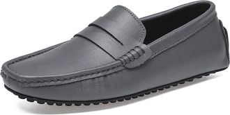 Generic Mens Loafers Shoe Genuine Leather Stitching Details Penny Loafer Flexible Anti-Slip Lightweight Comfortable Flat Heel Driving Slip On(Grau,11.5 UK)