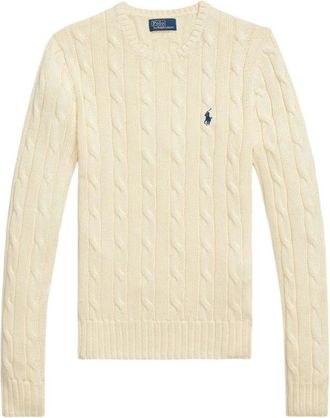 Polo Ralph Lauren Truien & Vesten, Dames, Beige, L, Nylon, Pullover met kabelsteek en ronde hals