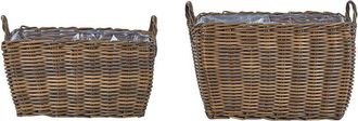 Beliani Beliani - Set of 2 Outdoor Plant Baskets Planter Pots Lining pe Rattan Brown Ormos