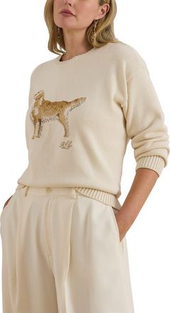 Lauren Ralph Lauren Intarsia Golden Retriever Cotton Sweater in Mascarpone Cream at Nordstrom, Size 2X