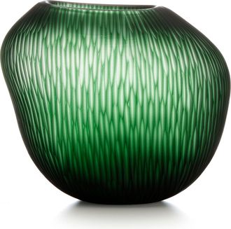 IVV carving jarr&oacute;n de vidrio verde satinado con l&iacute;neas rectas verticales movidas h-24 di&aacute;metro -m&aacute;x 27,5/16,5