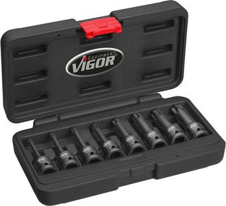 Vigor Impact screwdriver socket set for internal t profile - V7017 - Attacco quadro, cavo, 1/2 di pollice (12,5 mm) - Profilo interno torx - T30 - T80