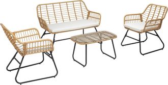 Happy Garden Happy Garden - Conjunto De Muebles De Jard&iacute;n Tiga De Resina Tejida 4 Plazas Cojines Crema