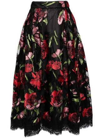 Shiatzy Chen Libre collection electric-embroidered rose skirt - women - Polyester/Mulberry Silk - 40 - Black