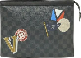 Louis Vuitton Pre-owned Clutches, female, Black, Size: ONE SIZE Pre-owned Pochette Voyage MM Damier Graphite clutch bag