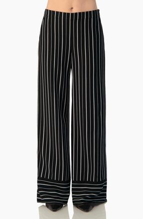 Ivonne Pinstripe High-Waist Wide-Leg Relaxed Trousers in Black at Nordstrom, Size 12