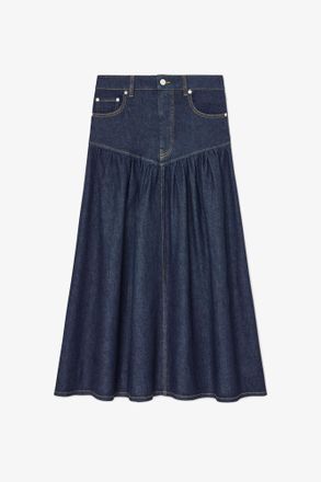 Ganni Navy Skirt in Stretch Denim - Size 10/12 Organic Cotton