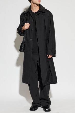 Bottega Veneta Coat With A Detachable Leather Collar, Mens, Black