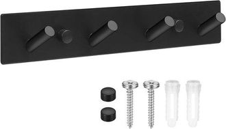 OEM Appendiabiti Da Parete In Acciaio Inox Nero Con 4 Ganci - Adatto Per Cucina, Bagno E Camera Da Letto