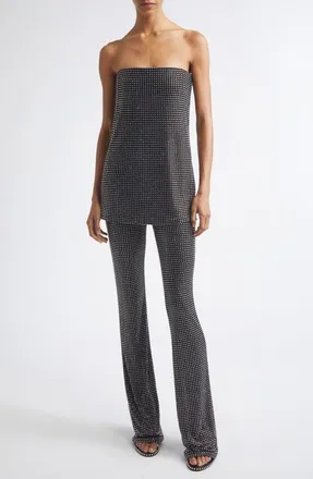 Alexander Wang Crystal Embellished Strapless Corset Jumpsuit in Black at Nordstrom, Size X-Small