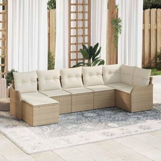 vidaXL Vidaxl - Conjunto De Sof&aacute; De Jard&iacute;n Con Coj&iacute;n 7 Pcs Beige Polirat&aacute;n
