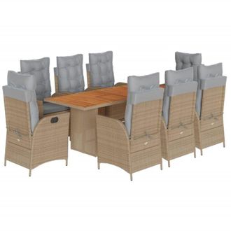 vidaXL Set Comedor De Jard&iacute;n 9 Pzas Con Cojines Rat&aacute;n Sint&eacute;tico Beige Vidaxl