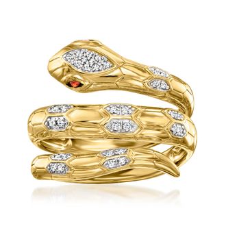 Ross-Simons Diamond Snake Wrap Ring With Garnet Accents in 18kt Gold Over Sterling