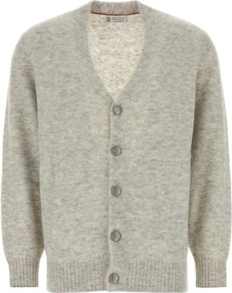 Brunello Cucinelli Cardigan Girocollo in Alpaca e Cashmere - - Knitwear - Uomo - Grigio - M