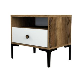 Dmora Dmora - Mesa De Noche Seraph, C&oacute;moda Baja, Mesilla De Noche, Estante De La Cama, 56x40h51 Cm, Nogal Y Blanco, Con Embalaje Reforzado