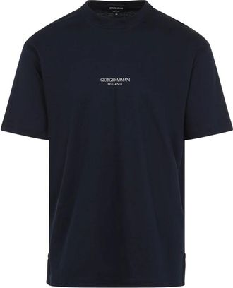 Giorgio Armani Blauw Logo Print Crew Neck T-shirts - Heren - T-shirts - Blauw - S - Tops