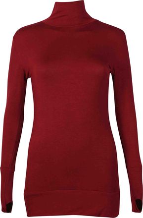 Purple Hanger Womens Long Sleeve Ladies Stretch Thumb Hole Long Tunic Turtle Polo Neck Top Plain Jumper Burgundy 12-14