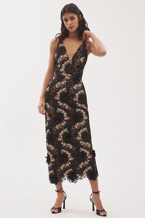 Helsi Norah Plunging Dimensional Floral Column Maxi Dress