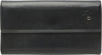 Chanel Black Leather Long Wallet (Bi-Fold) (Pre-Owned)