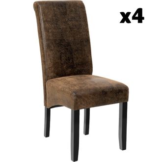 TecTake 4 Sillas de comedor ergon&oacute;micas, s&iacute;mil cuero, tapizadas marr&oacute;n antiguo