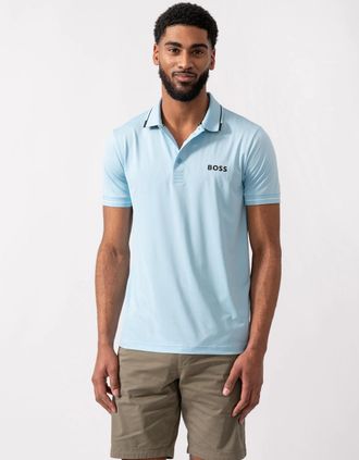 HUGO BOSS Mens BOSS Green Paul Pro Mens Tipped Polo Shirt - Light/Pastel Blue 455 - Light Pastel Blue - Size: 38