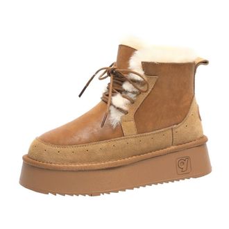 Generic Women snow boots with thick soles and straps cotton shoes with thick velvet waterproof and anti slip versatile short boots (Khaki,6.5)