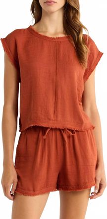 Elan Cap Sleeve Crop Top In Clay