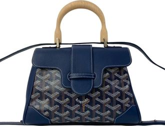 Goyard Navy Leather Pvc Wood Handbag Shoulder Bag (Pre-Owned)
