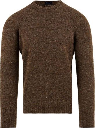 Drumohr Girocollo Rasato - Heren - Ronde hals truien - Bruin - 2XL - Wol - Truien & Vesten